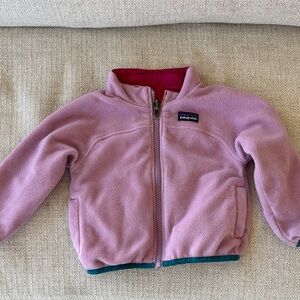Patagonia Pink Girls' Zip Fleece with Teal Trim. Reversible! 12-18m